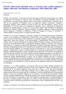 CEACR:  Observación  individual  sobre  el  Convenio... tribales, 1989 (núm. 169) Honduras (ratificación: 1995) Publicación: 2009