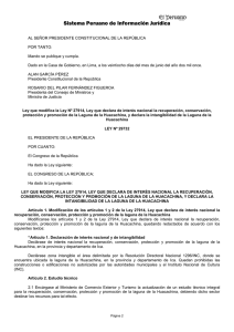 Ley que modifica la Ley N° 27914, Ley que declara de interés nacional la recuperación conservación, protección y promoción de la Laguna de la Huacachina, y dclara la intangibilidad de la Laguna de la Huacachina.