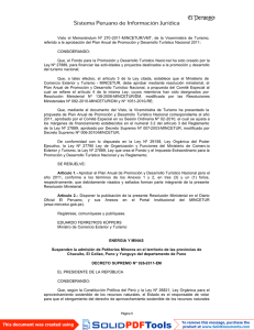 Suspenden la admisión de Petitorios Mineros en el territorio de las provincias de Chucuito, El Collao, Puno y Yunguyo del depart amento de Puno