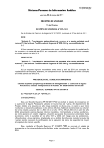 Decreto Supremo que prorroga el Estado de Emergencia en la cuenca de la laguna Palcacocha, ubicada en la provincia de Huaraz, del departamento de Ancash.
