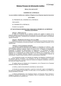 Ley que establece medidas para viabilizar el Régimen de las Empresas Agrarias Azucareras.