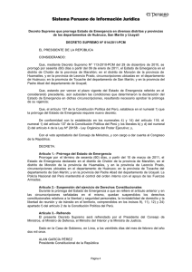 Decreto Supremo que prorroga Estado de Emergencia en diversos distritos y provincias de los departamentos de Huánuco, San Martín y Ucayali.