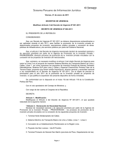 Modifican Artículo 2 del Decreto de Urgencia Nº 001-2011