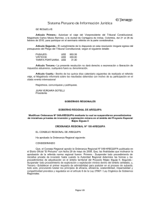 Modifican Ordenanza N° 048-AREQUIPA mediante la cual se suspendieron procedimientos de iniciativas privadas de inversión y explotación minera en el ámbito del Proyecto Especial Majes Siguas II.