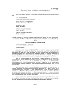 Decreto Supremo que prorroga el estado de emergencia en la zona del cerro Tamboraque,del distrito de San Mateo de Huanchor, de la provincia de Huarochirí, del departamento de Lima.