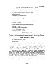 Decreto de Urgencia que amplia los alcances de la autorización dispuesta por el Decreto de Urgencia N° 015-2010 para la ejecución de acciones en zonas declaradas en emergencia.