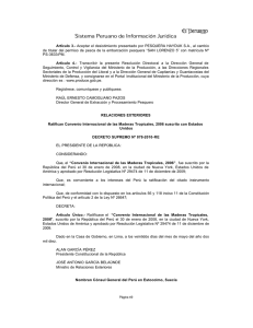 Ratifican Convenio Internacional de las Maderas tropicales, 2006 suscrito con Estados Unidos.