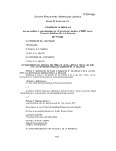 Leyn que modifica el inciso b) del párrafo 3.1 del Ariculo 3° de la Ley Num. 27037, Ley de promoción de la Inversión en la Amazonia.