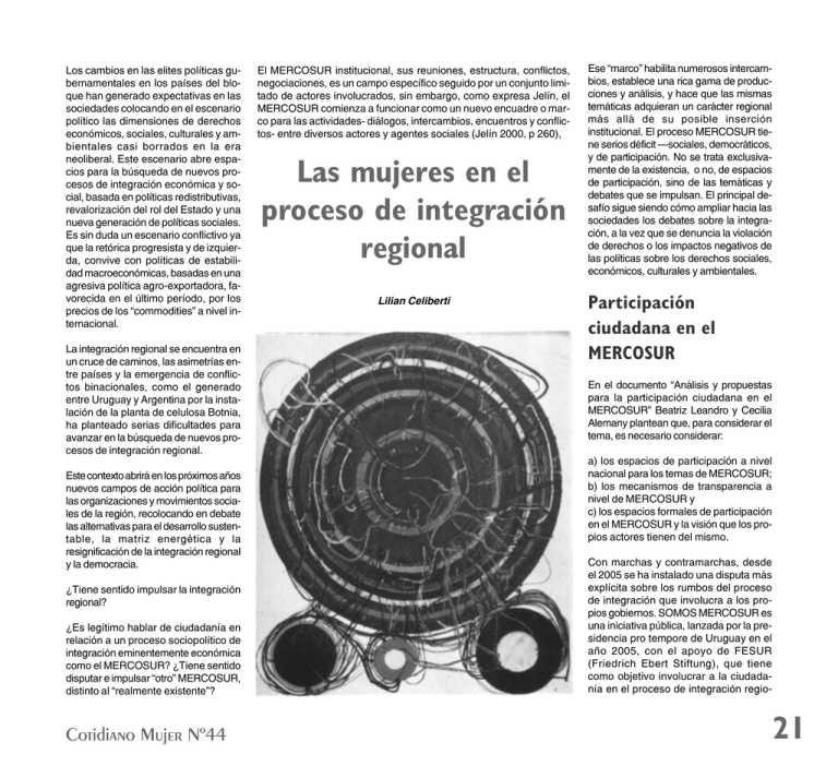 Las Mujeres En El Proceso De Integraci N Regional - Lilian Celiberti