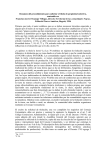 8. Resumen del procedimiento para solicitar el título de propiedad colectiva, contenido en: Francisco Javier Ocampo Villegas, De