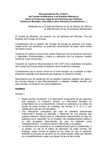 Recomendación R (83) 2 del Comité de Ministros del Consejo de Europa sobre protección legal de las personas que padecen trastornos mentales, internadas como pacientes involuntarios