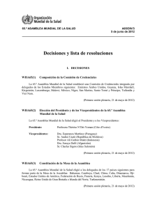 Decisiones y lista de resoluciones (A65/DIV/3)