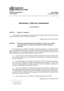 Decisiones y lista de resoluciones (EB131/DIV/2)