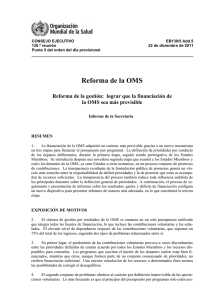 Reforma de la OMS: Reforma de la gestión: lograr que la financiación de la OMS sea más previsible (EB130/5 Add.5)