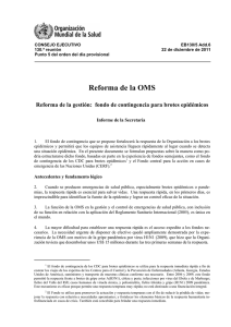 Reforma de la OMS: Reforma de la gestión: fondo de contingencia para brotes epidémicos (EB130/5 Add.6)