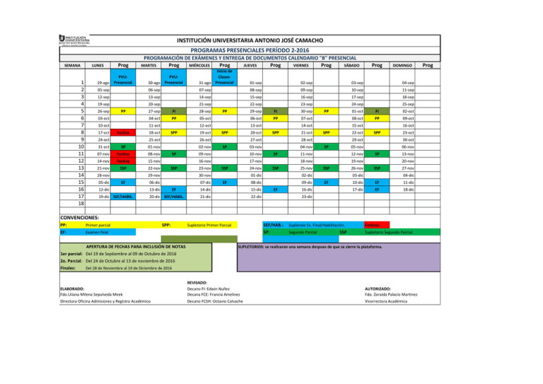 Programación De Exámenes Calendario B