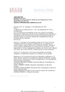 1973 09 24 Junta Militar. Decreto Ley Nro. 12. Ilegalización de la CUT.
