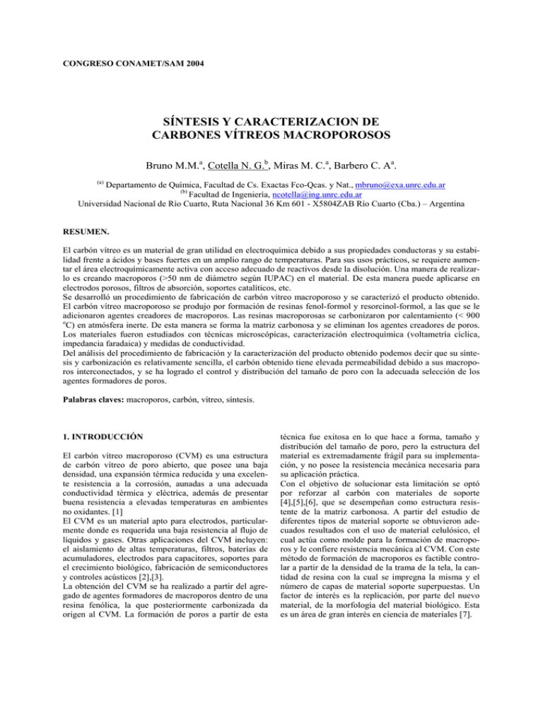 S NTESIS Y CARACTERIZACION DE CARBONES V TREOS MACROPOROSOS