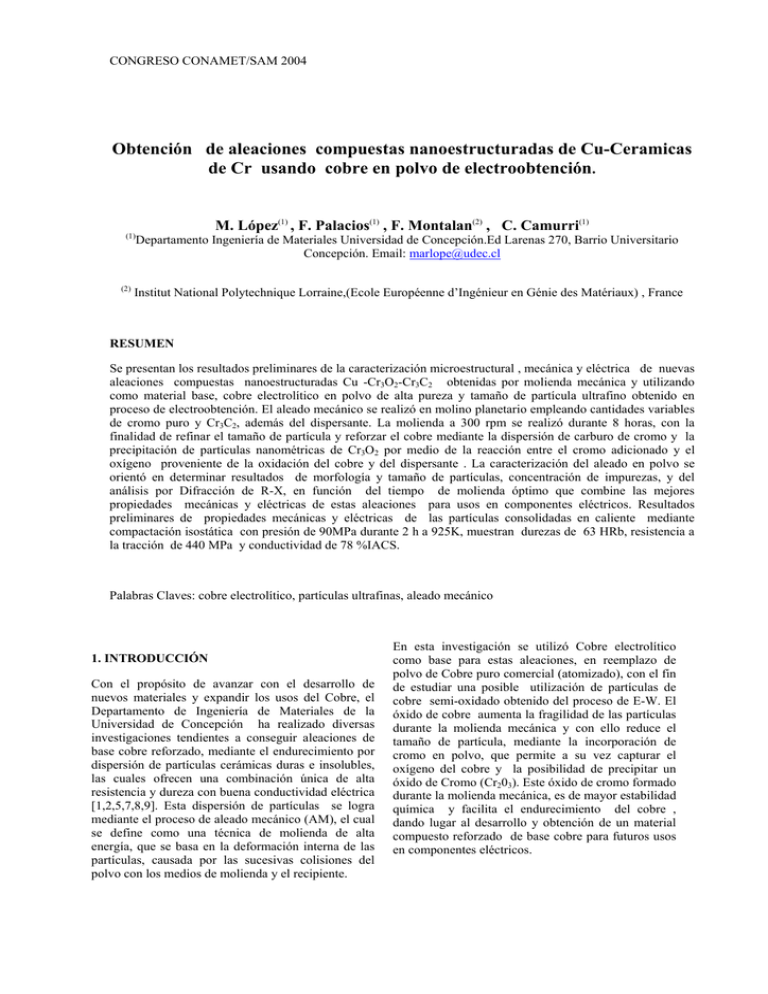 OBTENCI N DE ALEACIONES COMPUESTAS NANOESTRUCTURADAS DE Cu-CERAMICAS DE ...