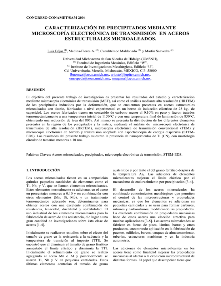 CARACTERIZACI N DE PRECIPITADOS MEDIANTE MICROSCOP A ELECTR NICA DE ...