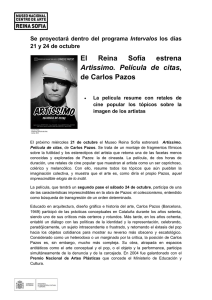Nota de prensa del estreno del film de Carlos Pazos Artissimo. Película de citas