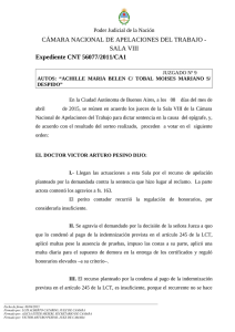 CÁMARA NACIONAL DE APELACIONES DEL TRABAJO - SALA VIII Expediente CNT 56077/2011/CA1