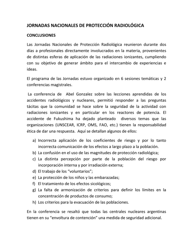 Conclusiones Jornadas Nacionales De Protecci N Radiol Gica