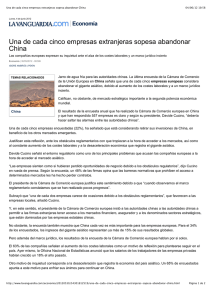 Una de cada cinco empresas extranjeras sopesa abandonar China. (Lavanguardia - Lunes, 4 de junio 2012)