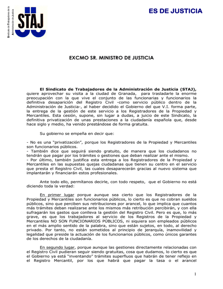 escrito al Ministro de Justicia