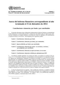 Anexo del informe financiero correspondiente al año terminado el 31 de diciembre de 2014