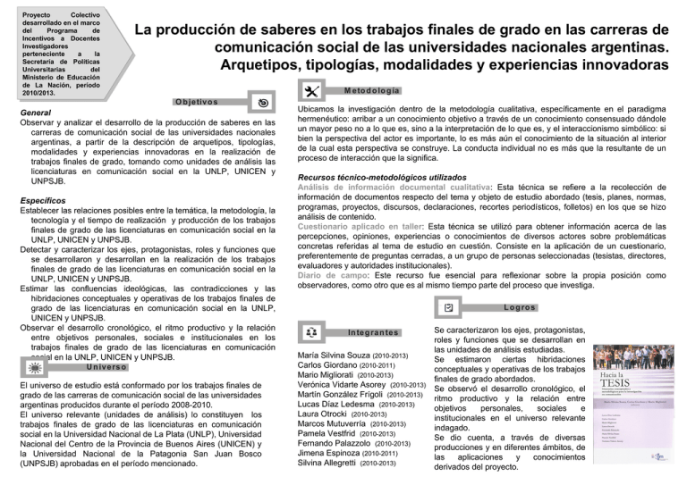 La Producci N De Saberes En Los Trabajos Finales De Grado En Las ...