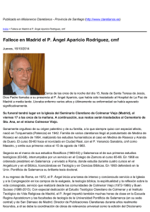 Fallece en Madrid el P. Ángel Aparicio Rodriguez, cmf