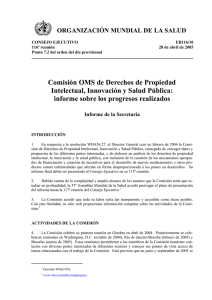 Commission on Intellectual Property Rights, Innovation and Public Health- Report by Secretariat (Spanish) pdf, 27kb