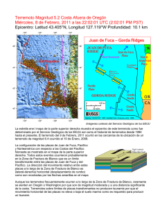 Terremoto Magnitud 5.2 Costa Afuera de Oregón