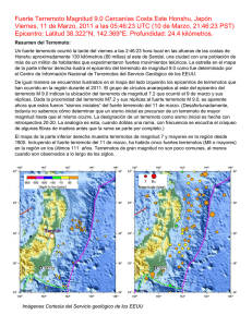 Fuerte Terremoto Magnitud 9.0 Cercanías Costa Este Honshu, Japón