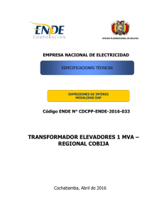 TRANSFORMADOR ELEVADORES 1 MVA – REGIONAL COBIJA EMPRESA NACIONAL DE ELECTRICIDAD
