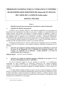 Programa nacional para la vigilancia y control de determinados serotipos de Salmonella en pollos de carne de la especie Gallus gallus. España 2016
