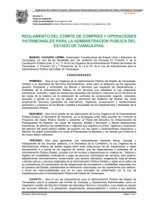 Reglamento del Comité de Compras y Operaciones Patrimoniales para la Admon Pública del Estado de Tamaulipas