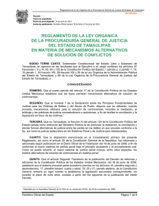 Reglamento de la Ley Orgánica de la Procuraduría General de Justicia del Edo. en materia de mecanismos alternativos de solución de conflictos