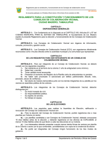 Reglamento para la constituci&oacute;n y funcionamiento de los consejos de colaboraci&oacute;n vecinal