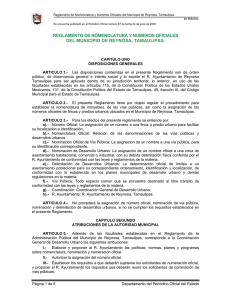 Reglamento de Nomenclatura y N&uacute;meros Oficiales del Municipio