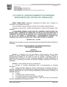 Ley para el aprovechamiento de energías renovables del Estado de Tamaulipas