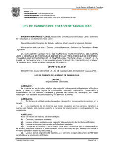 Ley de Caminos en el Estado de Tamaulipas