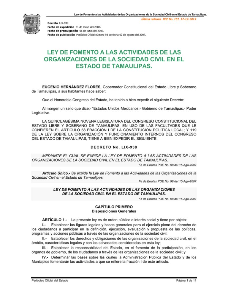 Ley De Fomento A Las Organizaciones De La Sociedad Civil En El Estado 3255