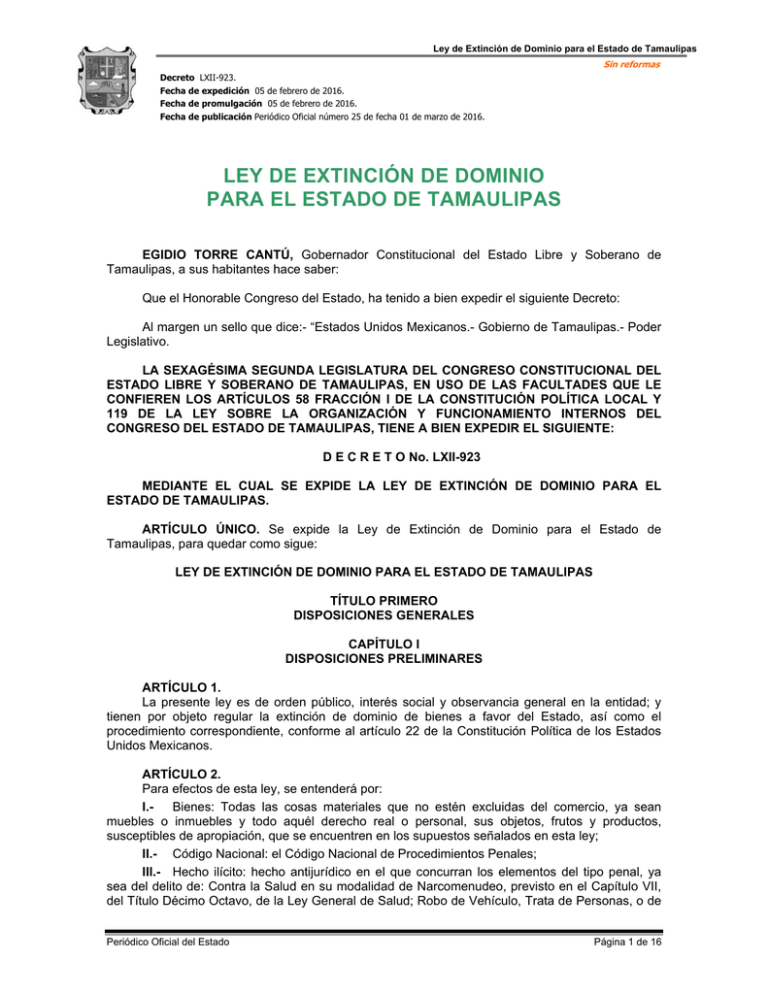 Ley de Extinción de Dominio para el Estado