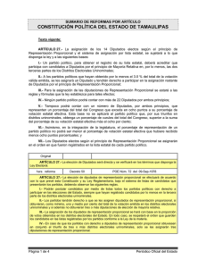 CONSTITUCIÓN POLÍTICA DEL ESTADO DE TAMAULIPAS SUMARIO DE REFORMAS POR ARTÍCULO