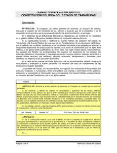 CONSTITUCION POLITICA DEL ESTADO DE TAMAULIPAS SUMARIO DE REFORMAS POR ARTICULO