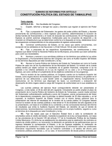 CONSTITUCIÓN POLÍTICA DEL ESTADO DE TAMAULIPAS SUMARIO DE REFORMAS POR ARTÍCULO