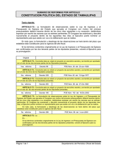 CONSTITUCION POLITICA DEL ESTADO DE TAMAULIPAS SUMARIO DE REFORMAS POR ARTICULO