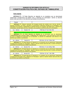 CONSTITUCION POLITICA DEL ESTADO DE TAMAULIPAS SUMARIO DE REFORMAS POR ARTICULO